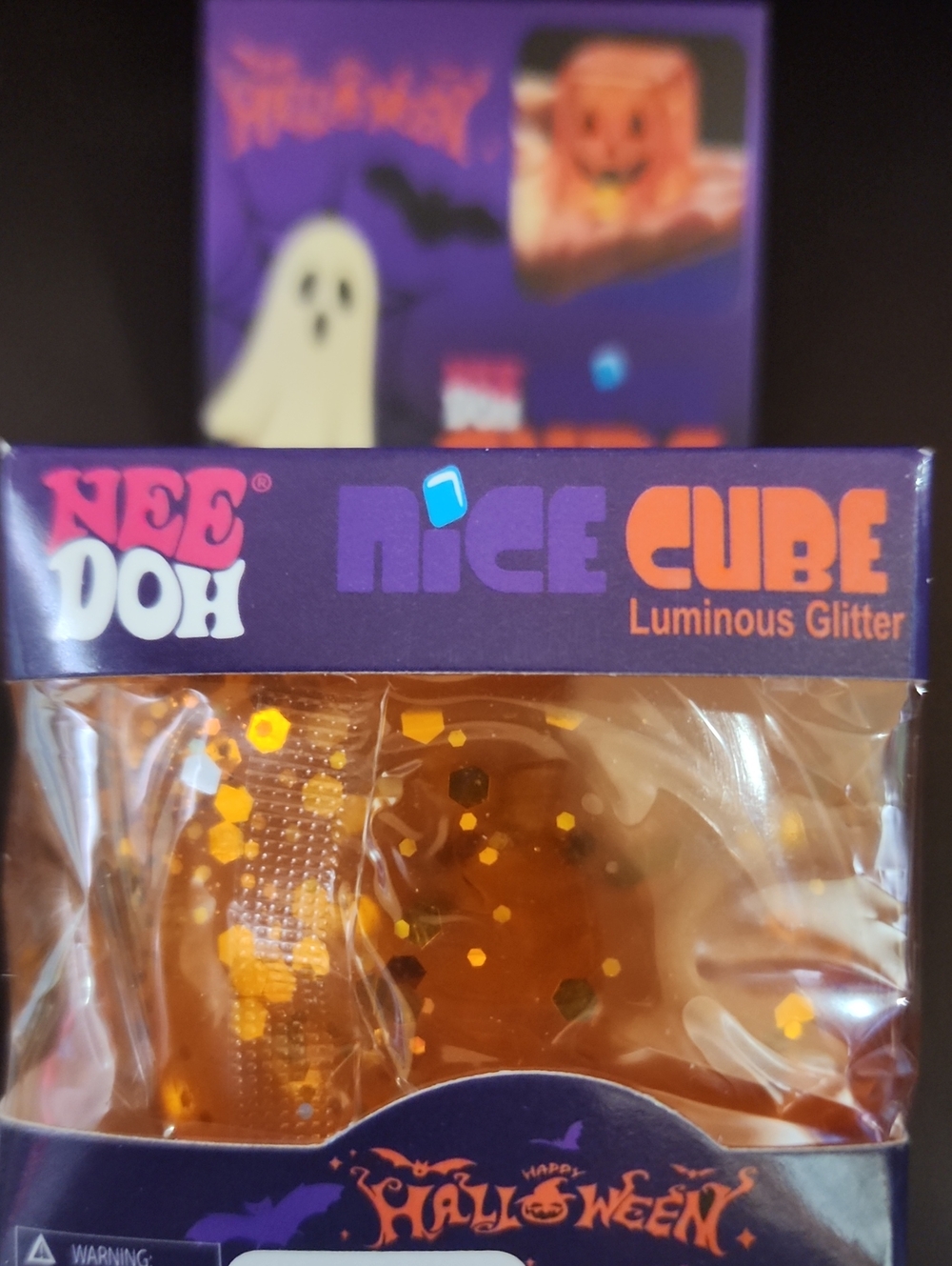 Nee Doh Nice Cube Luminous Glitter - Halloween Orange Nwt